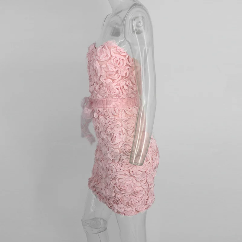 Slaygirl, платье с лепестками, облегающее, женское, без бретелек, мини, летнее платье,, бант с кружевным поясом, сексуальные, вечерние, клубные платья, элегантные, Новинка