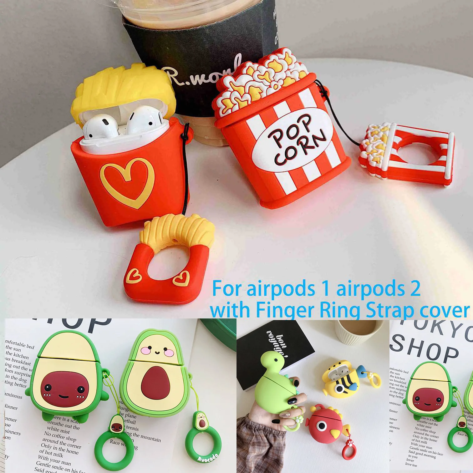 

For AirPods Case Cute cartoon dinosaur /avocado French Fry /cactus silicon Cover For Air pods 2 Bluetooth Wireless Earphone Case