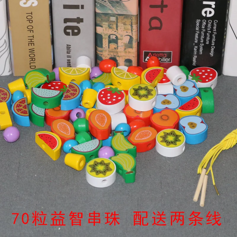 

Barrel Large Particles Beaded Bracelet String Lines 2-Year-Old Educational Wearing Rope CHILDREN'S Toy Baby Hand Wooden Toys Mot