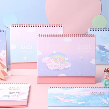 

2021 Cartoon Unicorn Whale Calendar Style Cherry Blossom Desk Calendars Daily Schedule Planner 2020.08 2021.12 Calendar