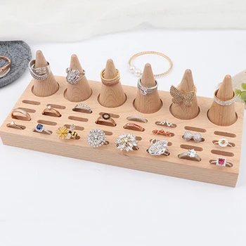 

Natural Wood Finger Ring Stand Jewelry Display Holder Showcase Bracelets Display Multifunction Display Tray