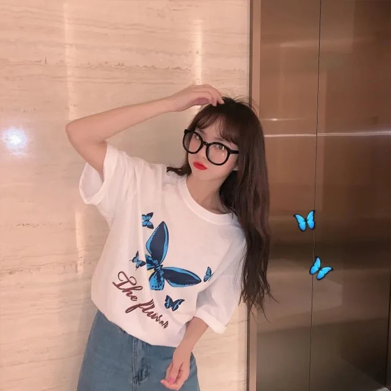 футболка Harajuku Print Black Crop Women T-shirts Goth Streetwear Short Sleeve Top Tee Female Kawaii y2k mujer gothic shirt van