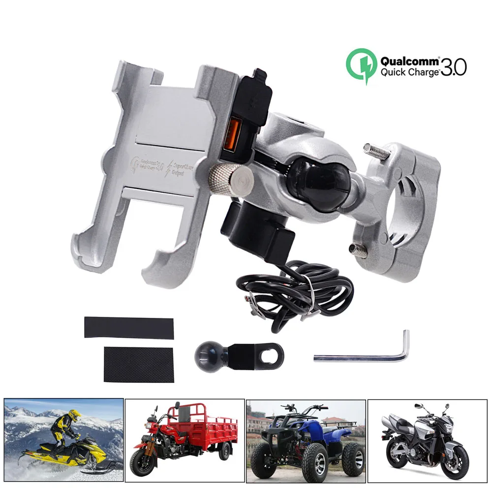 

QC3.0 Quick Charge Motorcycle Phone Holder for iPhone X 8 Samsung Handlebar Rearview Phone Stand 4-6.5 inch Mobile Phone Mount