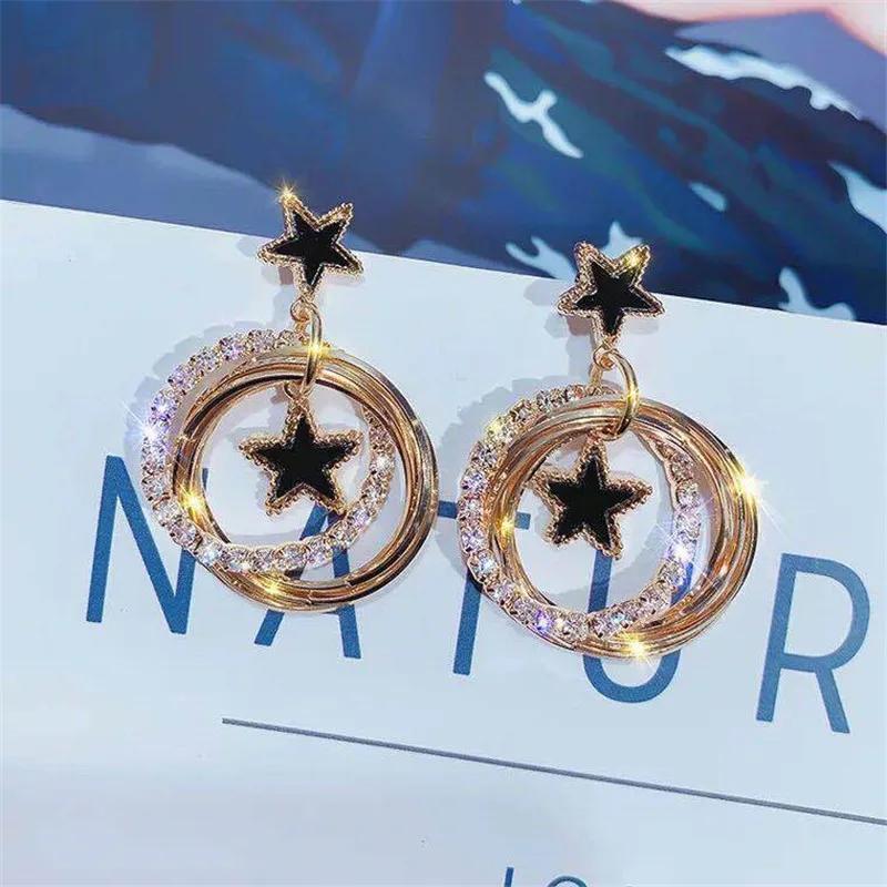 ED302-star Массивные серьги, черные квадратные геометрические серьги для женщин, роскошные свадебные Стразы с кристаллами, серьги золотого цвета EB447 - Окраска металла: ED302-star