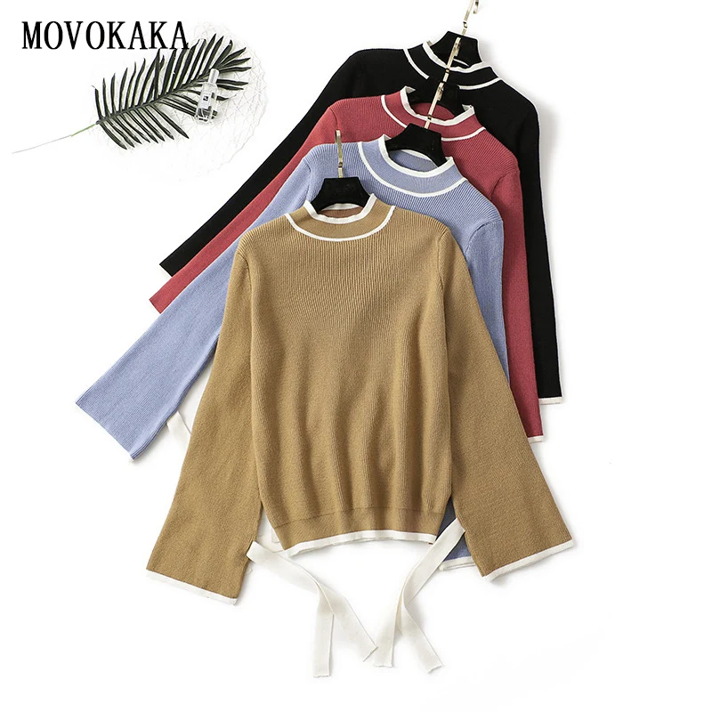 

Hot High Quality Sweater Women Knit Sweater Female Pullover Loose Sweater Women Winter Thick Jumper Woman Bell sleeve Pull Femme