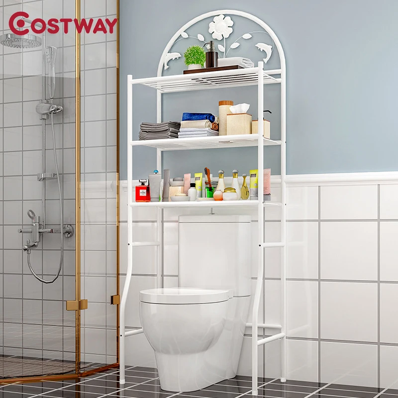 

COSTWAY 3-Layer Floor Type Toilet Rack Storage Shelf Holders Racks Saving Space For Bathroom Organizer Estanteria Mensole W0360