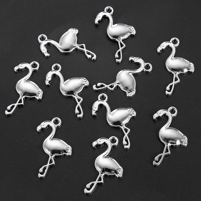 

10Pcs Silver Alloy Flamingo Pendant Charms Memory For DIY Necklace Earrings Jewelry Making 28*17mm