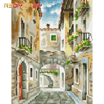

High Quality Diamond Painting Country Street Full Round Diamond Embroidery Beaded Cross Stitch Pixel Mosaic Pattern Home Decor