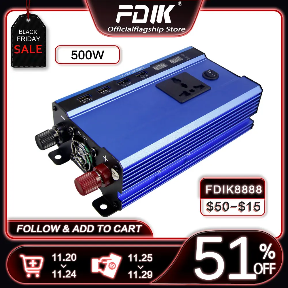 FDIK 500W Car Power Inverter DC 12V to AC 200V / 220V Converter Modified Sine Wave For Home Truck Bus Voltage | Автомобили и