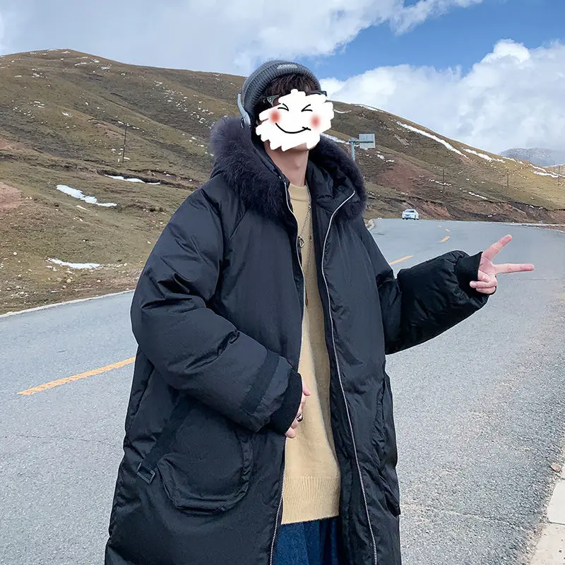

Winter Long Coat Men's Parka Warm Fashion Casual Fur Collar Hooded Coat Men Overcoat Cotton Thick Oversize Down Jacket Mens