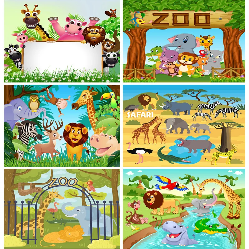 

SHENGYONGBAO Children Kids Baby Birthday Backdrops Cartoon Animals Zoo Photography Backgrounds For Photo Studio 20108YAXU-01