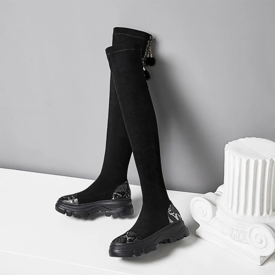 

BELLECOM 2019 Winter New Women's Shoes with Thick Bottom and High Bottom long boots Slim and Knee Boots