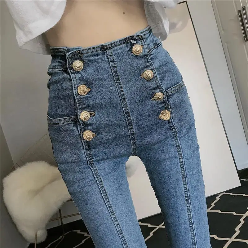 

Spring and Autumn Korean high waist jeans women's abdomen slimming fashion elastic tight feet pencil pants tide