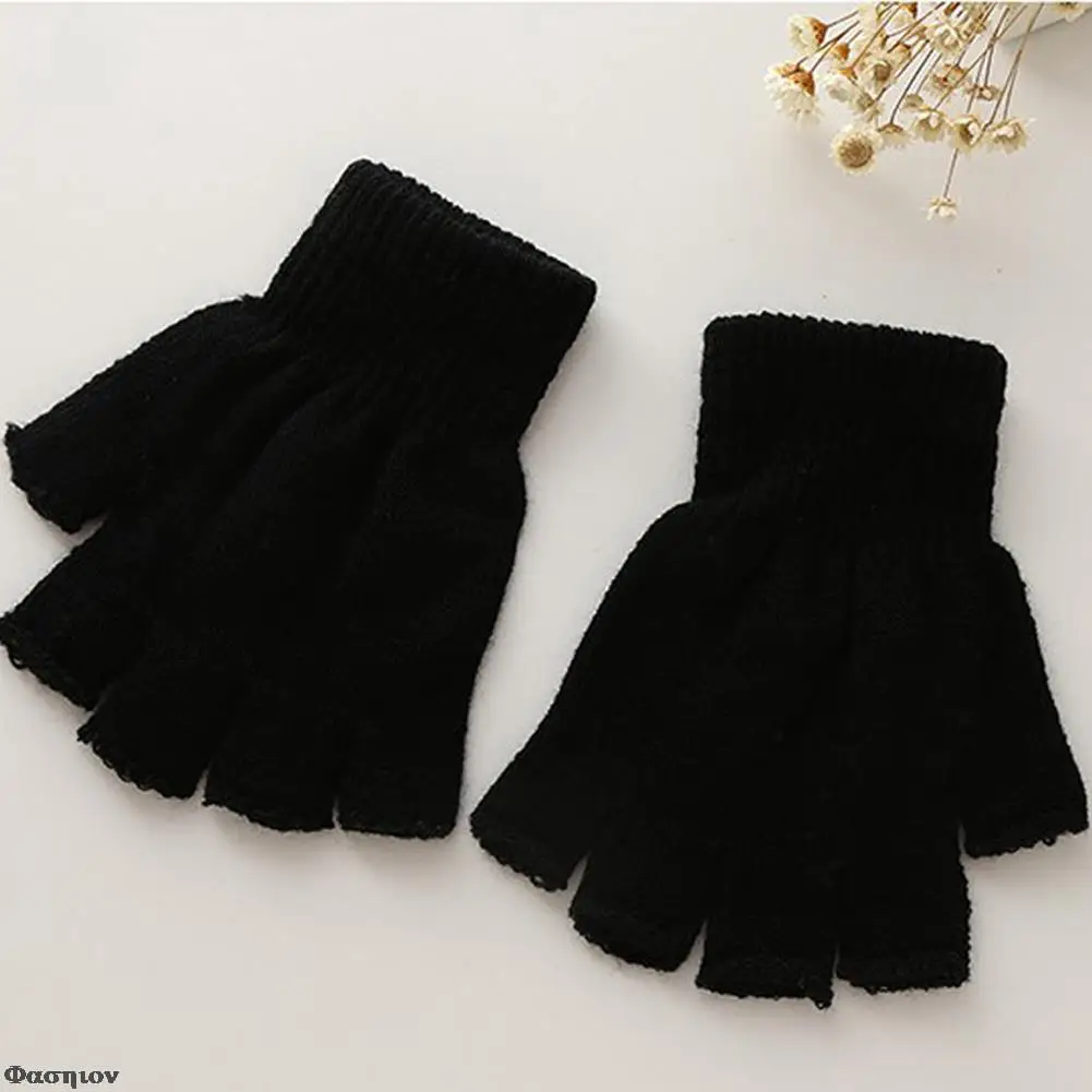 Fashion Black Short Half Finger Fingerless Wool Knit Wrist Glove Winter Warm Gloves Workout for Women and Men fingerless gloves half finger gloves warm gloves fingerless gym gloves fingerless compression gloves