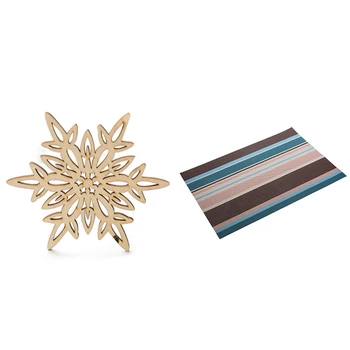 

6pcs Washable Placemats Non-Slip Table Mats & 10Pcs Three Retro Hollow Wooden Carved Snowflower Cup Mat