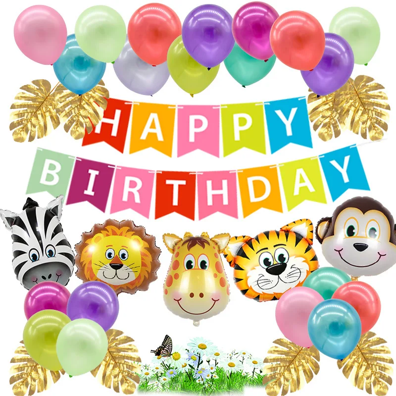 35pcs/set Children Forest Animal Them Balloon Birthday Decoration Balloons+Banner Kit tassel Baby Shower Party Supplies | Дом и сад