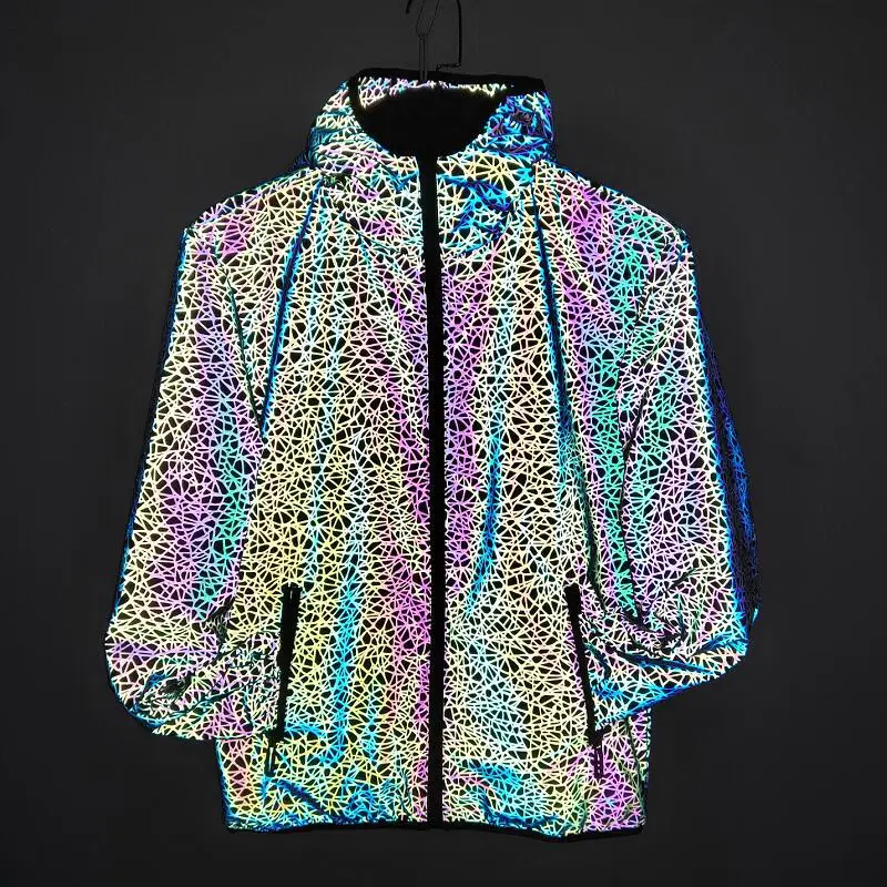 

2020 new design colorful reflective hooded jacket men's casual plus size jacket/pants