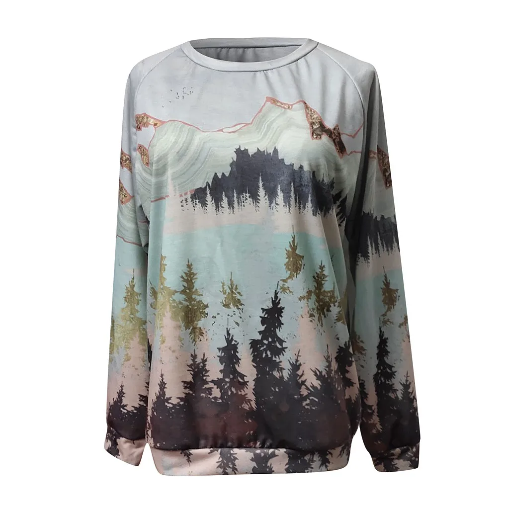 Harajuku Hoodie Fashion Mountain Printed Long Sleeves O Neck Sweatshirt Casual Loose Autumn Pullover Blouse Shirts Ladies Bluza