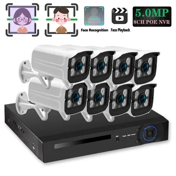 

Face Recognition H.265+ 8CH 5MP HD POE NVR Kit CCTV Security System 5MP AI IP Camera Outdoor P2P Video Surveillance Set 2TB HDD