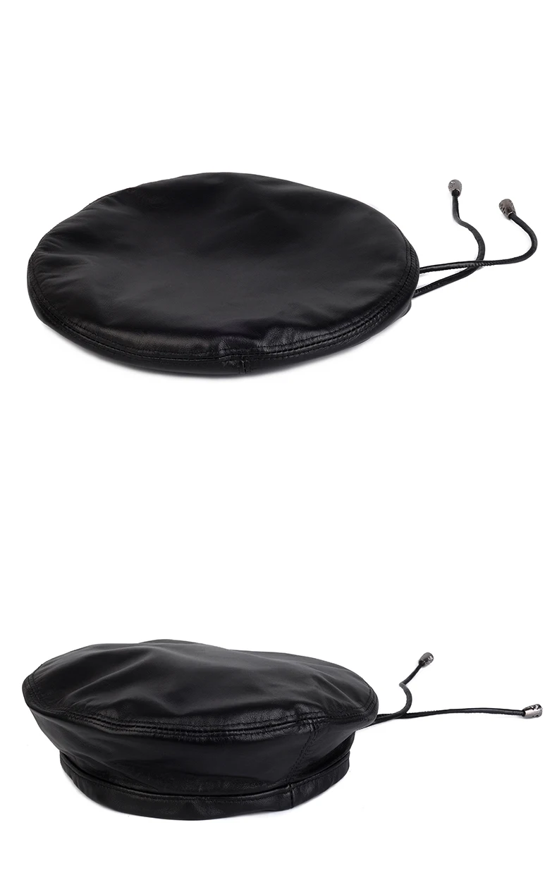 Waliicorners Retro Black 54-59 cm Fitted Painter Hat Genuine Leather Beret Caps 13 描述4