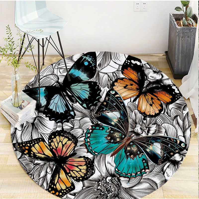 

Big size 150cm Round carpet cartoon butterfly home decorative parlor bedroom Area rugs, thicken flannel anti-slip water absorb
