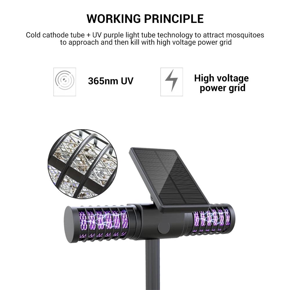 Уличный Водонепроницаемый светодиодный светильник убийца комаров на солнечной