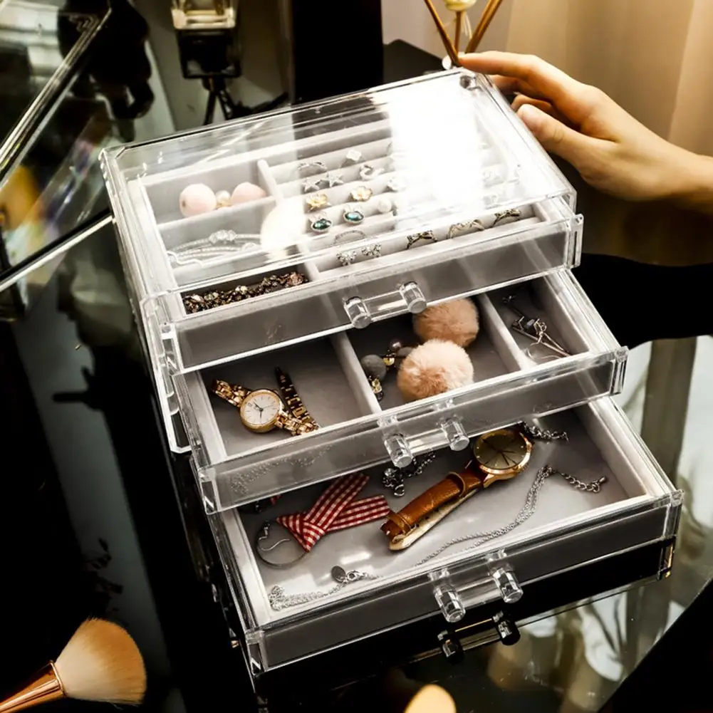 

3 Layer Dustproof Acrylic Jewelry Storage Box Drawer Earrings Display Insert Rack Ring Tray Necklace Bracelet Organizer