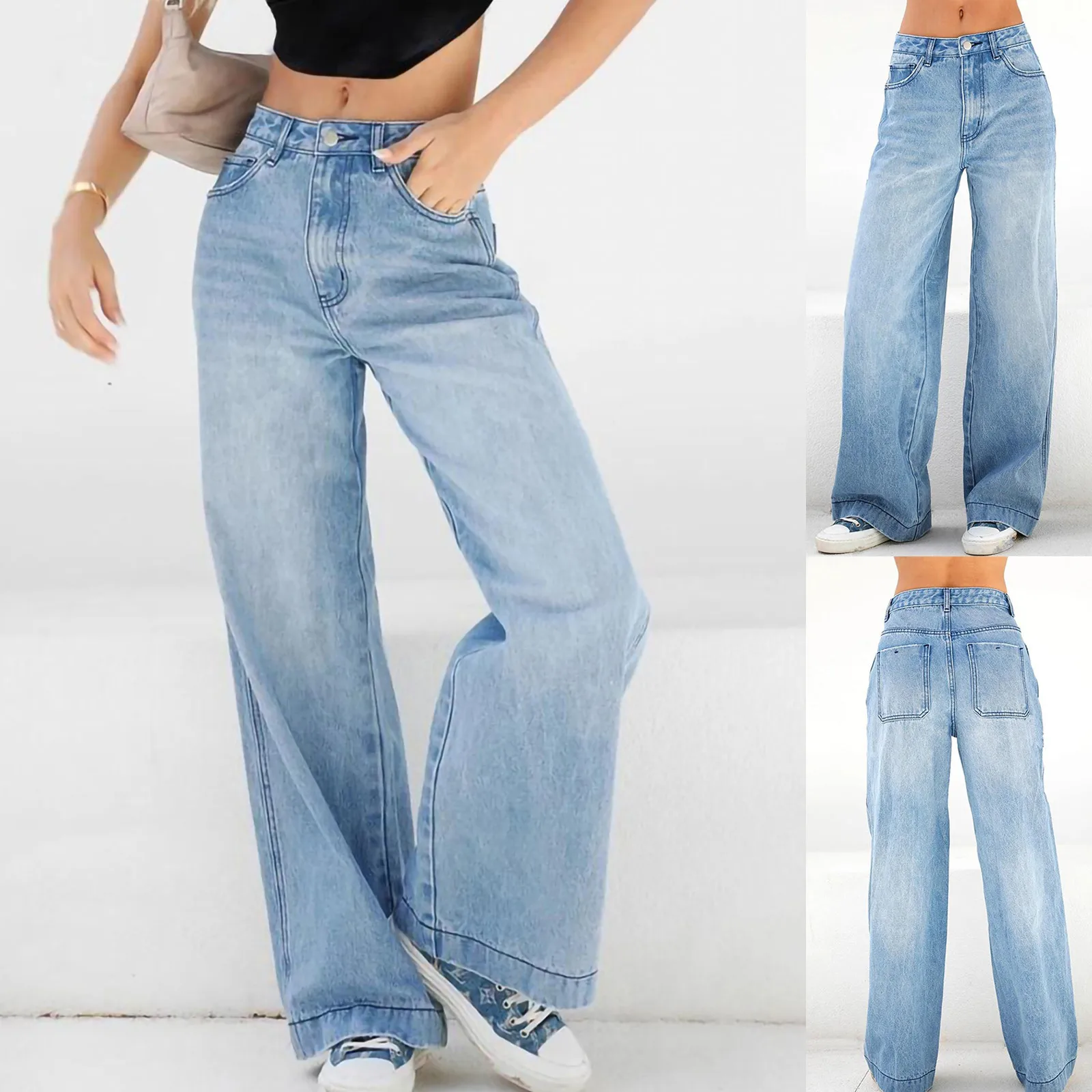 New Jeans For Women 2021 Woman Pants Fashion Mid Ripped Denim Frayed Hem Casual Women Jeans Denim Trousers Straight Women Pants 1