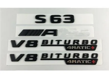 Черными буквенными принтами и эмблемы значки для Mercedes W222 S63 Для AMG V8 BITURBO 4matic - Цвет: Matte Black