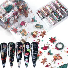 10 шт Рождественский Фольга для ногтей Рождественский переводной стикер Снежный Цветок Лось подарок Санта-наклейка зимний дизайн украшения для ногтей JI1037