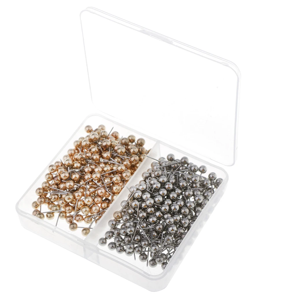 400 Pcs Shiny Silver Gold Map Tacks Push Pins Plastic Head With Steel Points