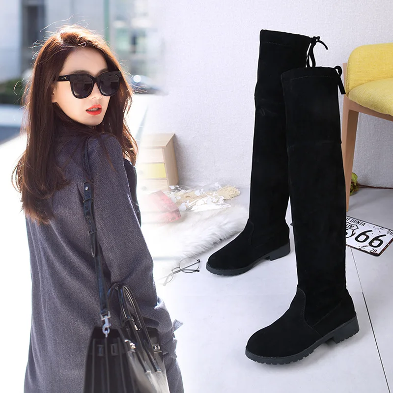 

Europe And America Autumn 1818 Ultra-Hose WOMEN'S Boots Chunky Heel over Knee Thigh Boot plus Velvet Warm Boots
