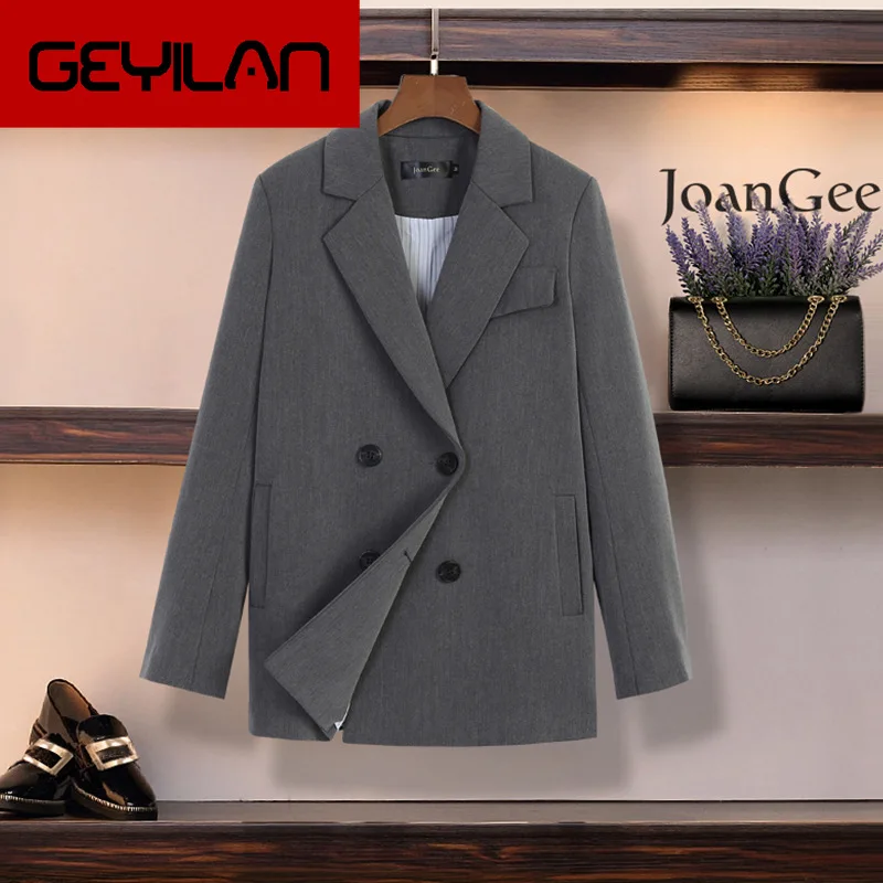 

2019 Autumn Spring Suit Blazers Women Office Lady Casual Grey Blazer Jackets Women's Elegant Notched Formal Blazer Feminino 5XL