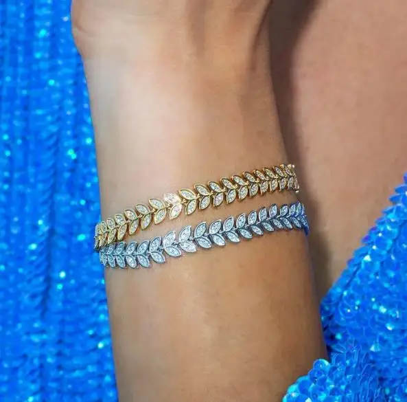 925 пробы Серебряные Листья оливковой ветви браслеты CZ кристалл в форме листа Теннисный браслет регулируемый браслет массивные украшения