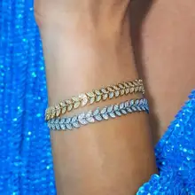 925 пробы Серебряные Листья оливковой ветви браслеты CZ кристалл в форме листа Теннисный браслет регулируемый браслет массивные украшения