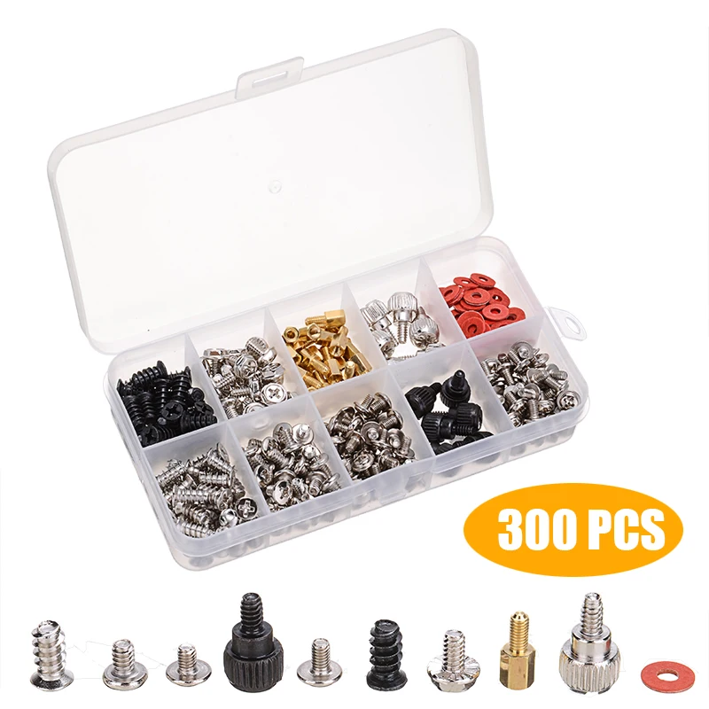 

300PCS Personal Computer Screw Standoffs Set Kit For Hard Drive Case Motherboard Hand Screw Bolt Standoff Washer Set