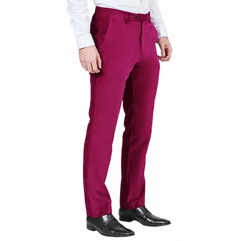 Новое поступление, мужские бархатные нарядные брюки для свадьбы, подгонянные, обычные, подходят, деловые брюки, повседневные брюки размера плюс - Цвет: Fuchsia