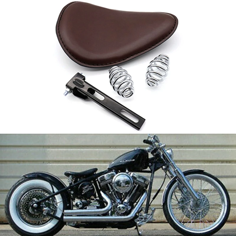 Motorcycle Seat Vintage Leather Solo Cover 3inch Spring Swivel Bracket for Bobber Chopper Honda Custom |