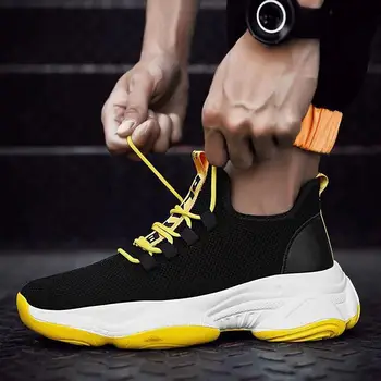 

2020 New Fashion Men Fly Woven Comfortable Breathable Non-leather Casual Light Running Sport Jogging Cushioning Lace-Up Sneakers