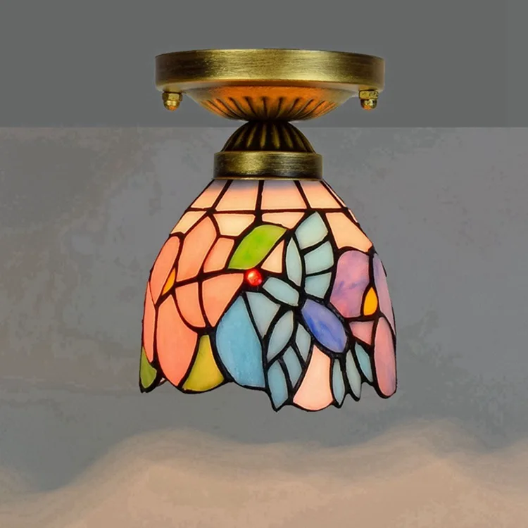 

European style 6 "15cm Tiffany colored glass corridor balcony small ceiling light pink bird light
