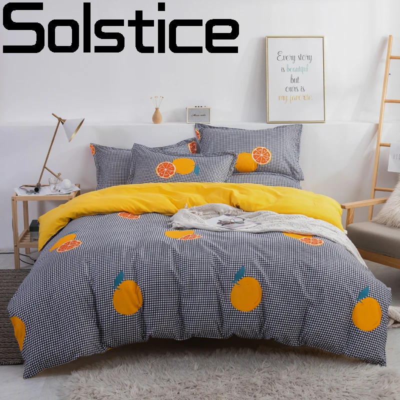 

Solstice High Quality Adult Bedding Sets Bed Sheet Duvet Cover Pillowcases Striped Style Plant Bedcover Single Size 3-4pcs/sets