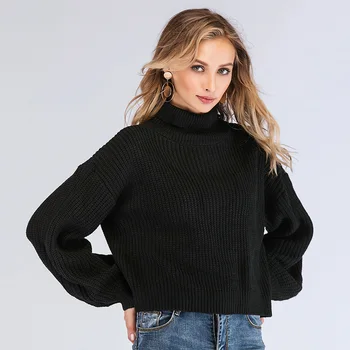 

Long Sleeve Autumn Winter Sweater Women Black Knitted Sweaters Pullover Jumper Fashion 2019 Turtleneck Sweater Plus Size Tops
