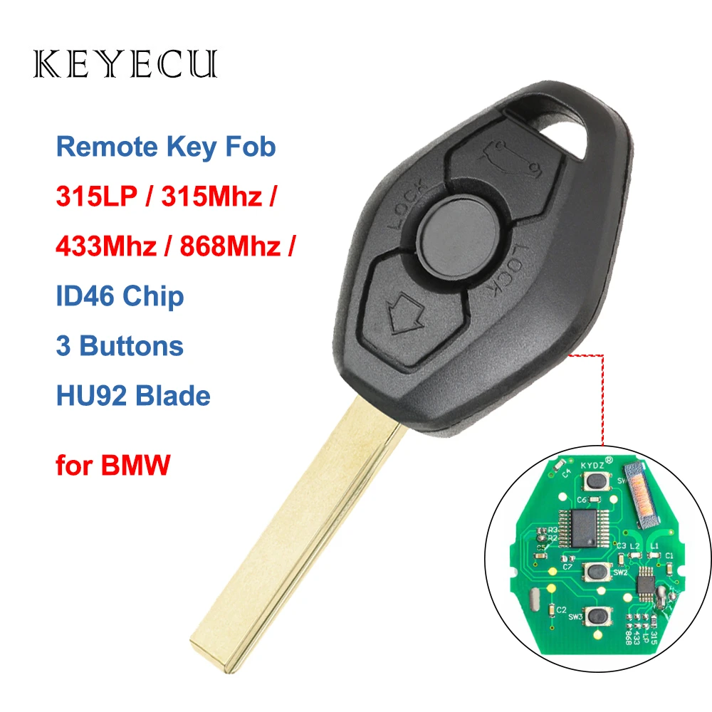Keyecu Uncut Remote Key Fob 315LP MHz ID7944 Chip for BMW 1 3 5 6 Series X5 CAS2 System HU92