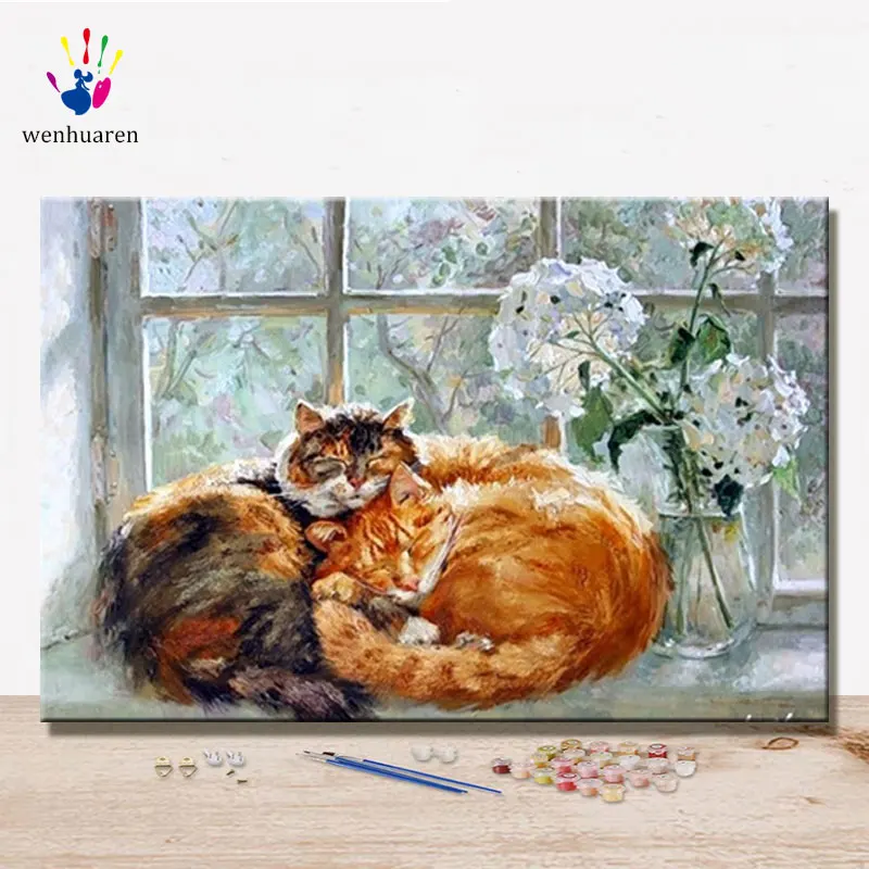Paint by numbes художественная живопись по номерам с комплектами прекрасный подарок кошка ручной работы наполнение и раскраска забавная спальня дорожки - Цвет: 100074 cat