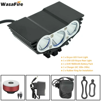 

3*XML-T6 LED Bicycle Headlight 18650 Battery Bike Front Light Lamp Cycling Flashlight with Safety Warning USB Taillight