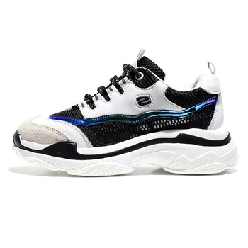 

Women Vulcanized Shoes Hidden Heel Height Increasing Women Wedges Geunine Leather Mesh Breathable Shoes Women Sneakers Lace Up