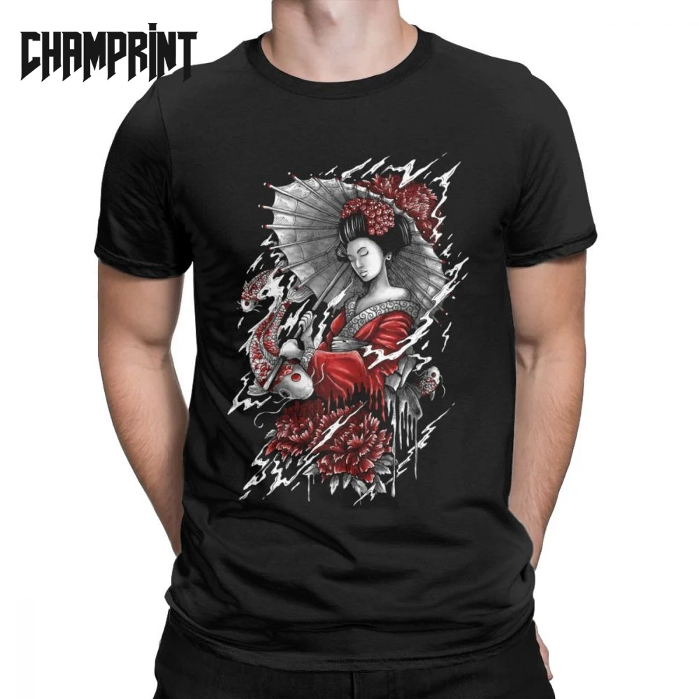 

Men T-Shirt One With Nature Vintage Cotton Tee Shirt Short Sleeve Geisha Japan Tattoo Tokyo Beauty Japanese T Shirt Present