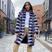 

Fashion Long Real Rex Rabbit Fur Coat with Turn-down Collar High Quality Genuine Full Pelt Rex Rabbit Fur Coats Female Outwear