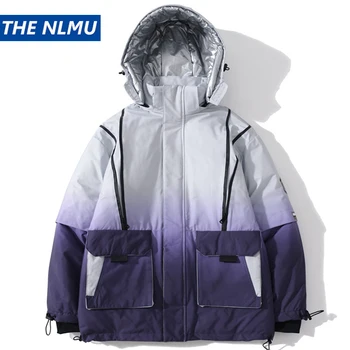 

2020 Winter Hip Hop Hooded Jacket Parkas Men Gradient Windbreaker Streetwear Harajuku Padded Jacket Coat Warm Outwear WY346