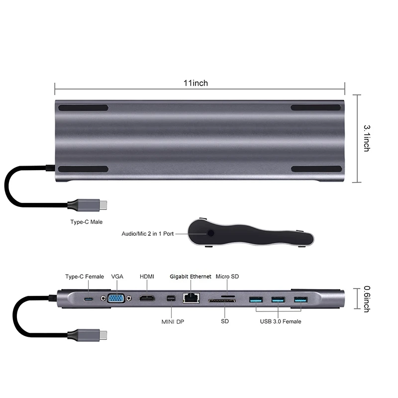 Usb-c док-станция Thunderbolt 3 адаптер 11 в 1 Тип C концентратор с Hdmi Rj45 Vga Usb3.0 все в одном концентратор для Macbook и C-тип ноутбука